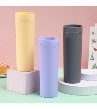 Luckystar Düz Renk 16Oz Çift Katlı Plastik Kupa - Siyah