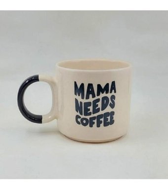 Mor Mürekkep Mama Needs Coffee Baskılı Siyah Kulplu P Kupa