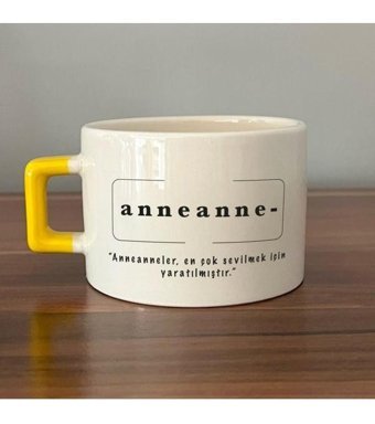 Mor Mürekkep Anneanne Baskılı Sarı Kulplu C Fincan