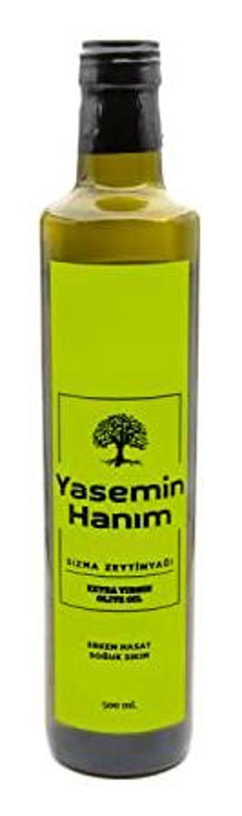 Yasemin Hanım Soğuk Sıkım Organik Polifenolsüz Erken Hasat Cam Sızma Zeytinyağı 500 ml