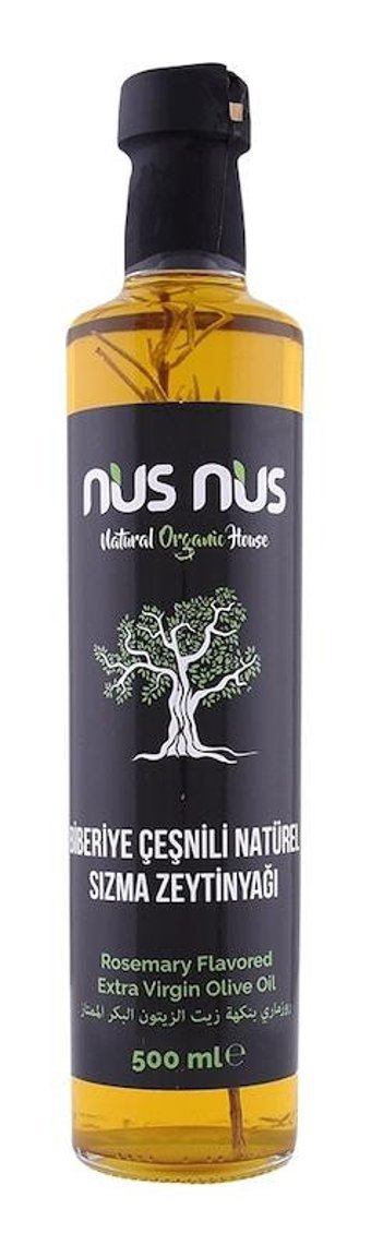 Nusnus Biberiye Çeşnili Organik Polifenolsüz Cam Sızma Zeytinyağı 500 ml