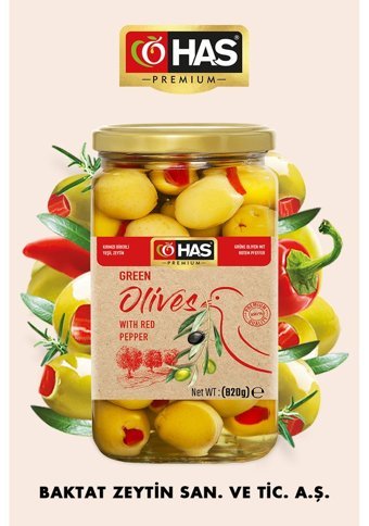 Has Premium Biberli Yeşil Zeytin 850 gr