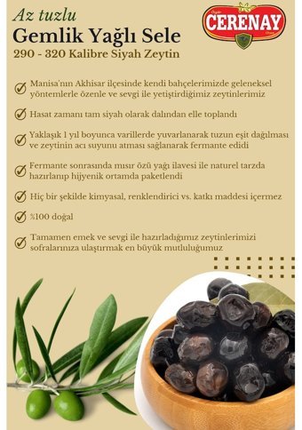 Cerenay Zeytincilik Az Tuzlu Sele Siyah Zeytin 5 kg