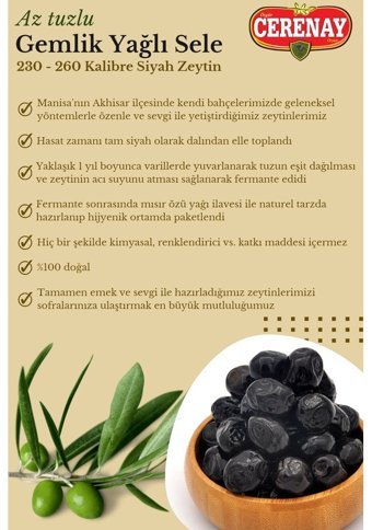 Cerenay Zeytincilik Az Tuzlu Sele Siyah Zeytin 10 kg