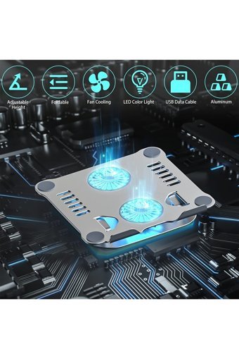 Coverzone Katlanabilir Alüminyum Dikey Ayarlanabilir Soğutuculu Taşınabilir Ayaklı Hareketli RGB Laptop Standı