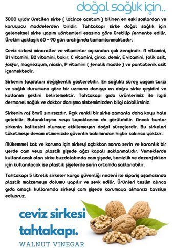 Tahtakapı Ceviz Sirke 5 lt
