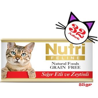 Nutri Feline Yetişkin Sığır Etli-Zeytin Yaş Kedi Maması 32x85 gr
