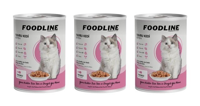 Foodline Yavru Tavuklu Parça Etli-Soslu Yaş Kedi Maması 3x400 gr