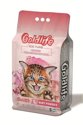 Goldlife Bebek Pudrası Kokulu Topaklanan İnce Taneli Bentonit Kedi Kumu 5 lt