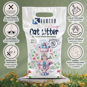 Kumcum Organik Topaklanan İnce Taneli Bentonit Kedi Kumu 20 lt