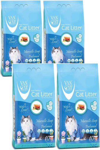 Vancat Marsilya Sabunu Kokulu Topaklanan İnce Taneli Bentonit Kedi Kumu 4x10 kg