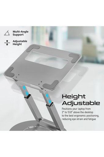 Promate Deskmate-6 Katlanabilir Alüminyum Dikey Ayarlanabilir Taşınabilir Ayaklı Hareketli RGB Laptop Standı
