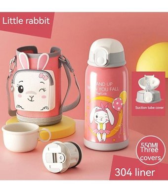 Bba Hayvan Desenli Paslanmaz Çelik 0.55 lt Outdoor Termos Açık Pembe