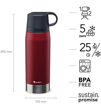 Aladdin Citypark Thermavac Paslanmaz Çelik 1.1 lt Outdoor Termos Bordo