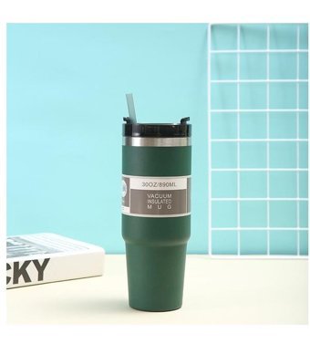 Worryfreeshopping Çift Vakumlu Paslanmaz Çelik 0.89 lt Outdoor Termos Koyu Yeşil