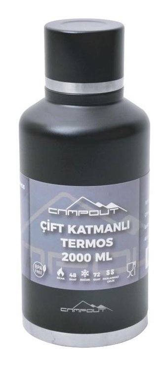 Nurgaz Campout Paslanmaz Çelik 2 lt Outdoor Termos Siyah