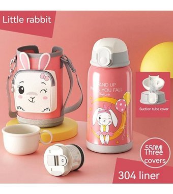 Maotai Hayvan Desenli Paslanmaz Çelik 0.55 lt Outdoor Termos Açık Pembe