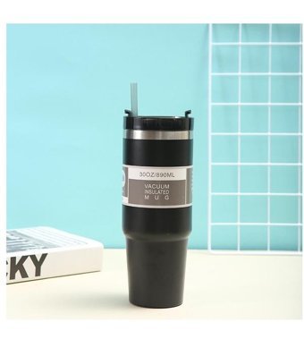 Worryfreeshopping Çift Vakumlu Paslanmaz Çelik 0.89 lt Outdoor Termos Siyah