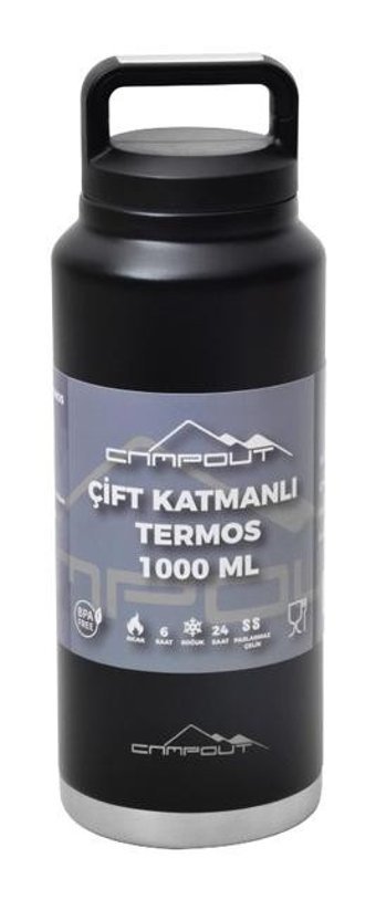 Nurgaz Campout Paslanmaz Çelik 1 lt Outdoor Termos Siyah