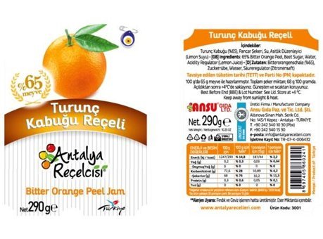 Antalya Reçelcisi Turunç Kabuğu Reçeli 290 gr