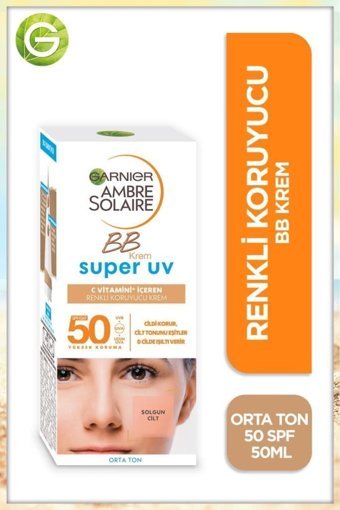 Garnier Ambre Solaire Renkli 50 Faktör İçin Nemlendirici Aydınlatıcı Suya Dayanıklı Yüz Güneş Kremi 50 ml