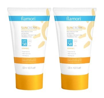 Flamori 50 Faktör Hassas Ciltler İçin Nemlendirici Yaşlanma Karşıtı Aydınlatıcı Suya Dayanıklı Yüz Güneş Kremi 120 ml