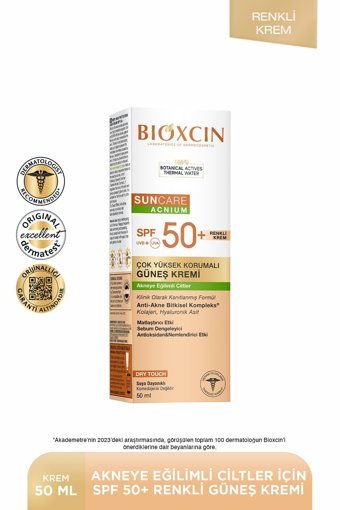 Bioxcin Renkli 50 Faktör İçin Nemlendirici Aydınlatıcı Yağsız Suya Dayanıklı Yüz ve Vücut Güneş Kremi 50 ml