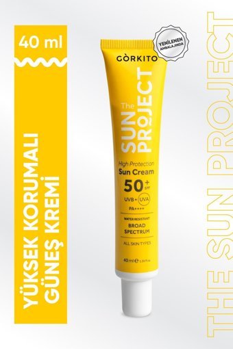 Görkito The Sun Project 50 Faktör Tüm Ciltler İçin Nemlendirici Suya Dayanıklı Yüz Güneş Kremi 40 ml