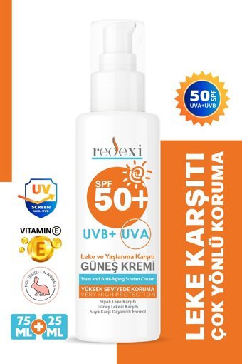 Redexi 50 Faktör Tüm Ciltler İçin Leke Karşıtı Nemlendirici Yaşlanma Karşıtı Suya Dayanıklı Yüz Güneş Kremi 75 ml