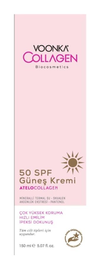 Voonka Collagen 50 Faktör Tüm Ciltler İçin Nemlendirici Suya Dayanıklı Yüz Güneş Kremi 150 ml