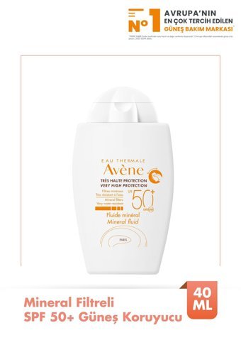 Avene Mineral Fluide 50 Faktör İçin Nemlendirici Aydınlatıcı Suya Dayanıklı Yüz ve Vücut Güneş Kremi 40 ml