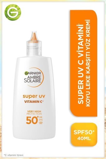 Garnier Ambre Solaire Super 50 Faktör İçin Leke Karşıtı Nemlendirici Yaşlanma Karşıtı Suya Dayanıklı Yüz Güneş Kremi 40 ml