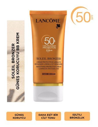 Lancome Soleil Bronzer 50 Faktör Tüm Ciltler İçin Nemlendirici Suya Dayanıklı Yüz Güneş Kremi 50 ml