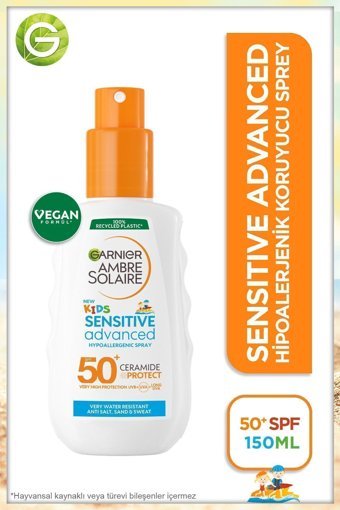 Garnier Ambre Solaire Sensitive Advanced 50 Faktör İçin Nemlendirici Yağsız Suya Dayanıklı Yüz Güneş Kremi 150 ml
