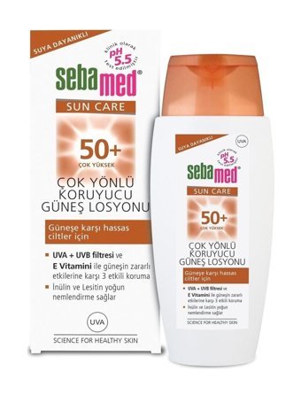 Sebamed Sun Lotion 50 Faktör İçin Leke Karşıtı Nemlendirici Yaşlanma Karşıtı Suya Dayanıklı Yüz ve Vücut Güneş Kremi 150 ml