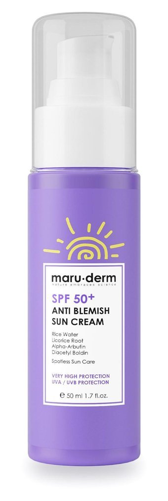 Maru.Derm 50 Faktör İçin Leke Karşıtı Nemlendirici Yaşlanma Karşıtı Suya Dayanıklı Yüz ve Vücut Güneş Kremi 50 ml