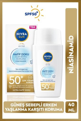 Nivea 50 Faktör İçin Leke Karşıtı Nemlendirici Yaşlanma Karşıtı Suya Dayanıklı Yüz ve Vücut Güneş Kremi 40 ml
