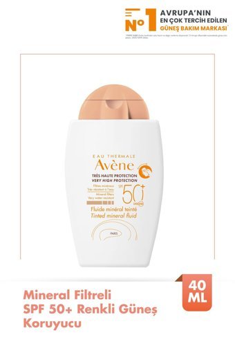 Avene Mineral Fluide Tinted Renkli 50 Faktör İçin Leke Karşıtı Nemlendirici Yaşlanma Karşıtı Suya Dayanıklı Yüz Güneş Kremi 40 ml
