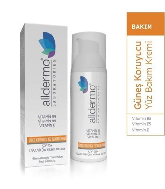 Alldermo 50 Faktör İçin Leke Karşıtı Nemlendirici Yaşlanma Karşıtı Suya Dayanıklı Yüz Güneş Kremi 50 ml