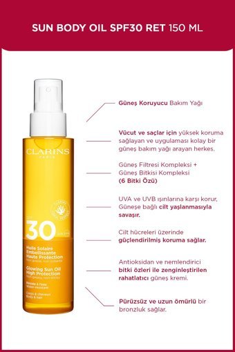 Clarins Sun Body 30 Faktör Tüm Ciltler İçin Nemlendirici Suya Dayanıklı Vücut Güneş Kremi 150 ml