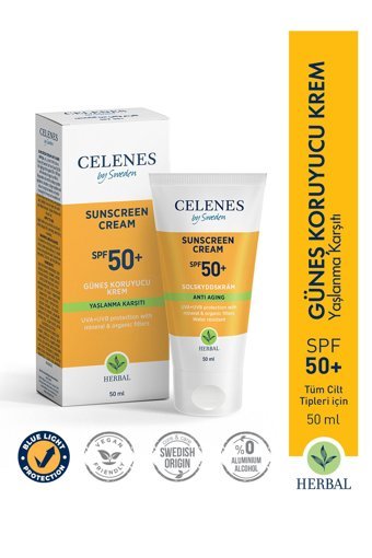 Celenes Herbal 50 Faktör Tüm Ciltler İçin Nemlendirici Yaşlanma Karşıtı Suya Dayanıklı Yüz Güneş Kremi 50 ml