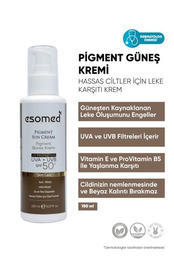 Esomed 50 Faktör Hassas Ciltler İçin Leke Karşıtı Nemlendirici Aydınlatıcı Suya Dayanıklı Yüz Güneş Kremi 150 ml