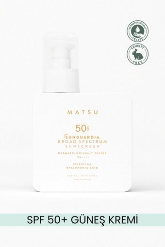 Matsu Sunguardia 50 Faktör Tüm Ciltler İçin Leke Karşıtı Nemlendirici Suya Dayanıklı Yüz Güneş Kremi 100 ml