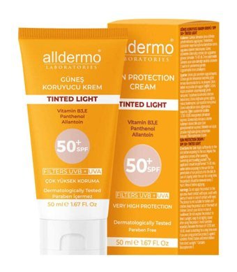 Alldermo Tinted Light 50 Faktör Tüm Ciltler İçin Nemlendirici Suya Dayanıklı Yüz Güneş Kremi 50 ml