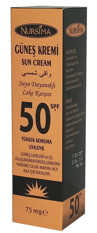 Nursima 50 Faktör Tüm Ciltler İçin Nemlendirici Suya Dayanıklı Yüz Güneş Kremi 75 ml