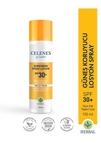 Celenes By Sweden 30 Faktör Tüm Ciltler İçin Nemlendirici Suya Dayanıklı Yüz Güneş Losyonu 150 ml