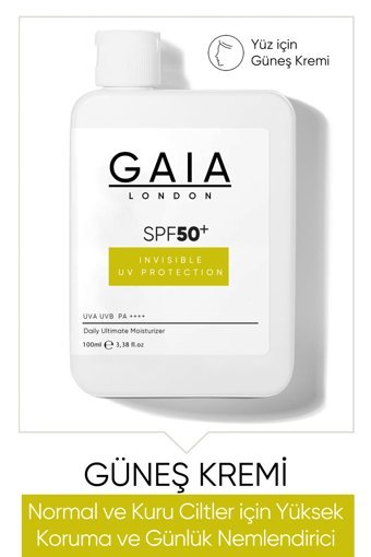 Gaia London 50 Faktör Kuru Ciltler İçin Nemlendirici Aydınlatıcı Suya Dayanıklı Yüz Güneş Kremi 100 ml