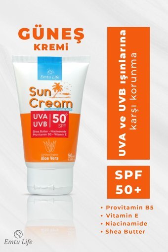 Emtu Life 50 Faktör Tüm Ciltler İçin Leke Karşıtı Nemlendirici Suya Dayanıklı Yüz Güneş Kremi 50 ml