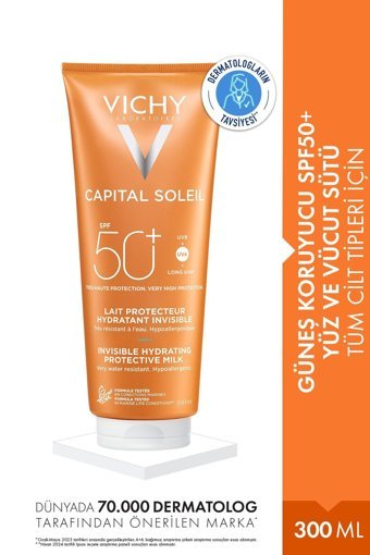Vichy Capital Soleil 50 Faktör Tüm Ciltler İçin Nemlendirici Suya Dayanıklı Yüz ve Vücut Güneş Sütü 300 ml
