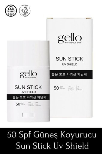 Gello Sun Stick Uv Shield 50 Faktör Tüm Ciltler İçin Nemlendirici Suya Dayanıklı Yüz Güneş Kremi 150 ml